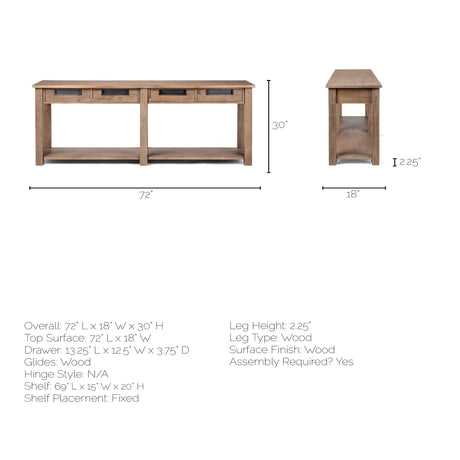 Harrelson III 72L x 18W Brown Wood 4 Drawer Console Table from Mercana - Luna Furniture