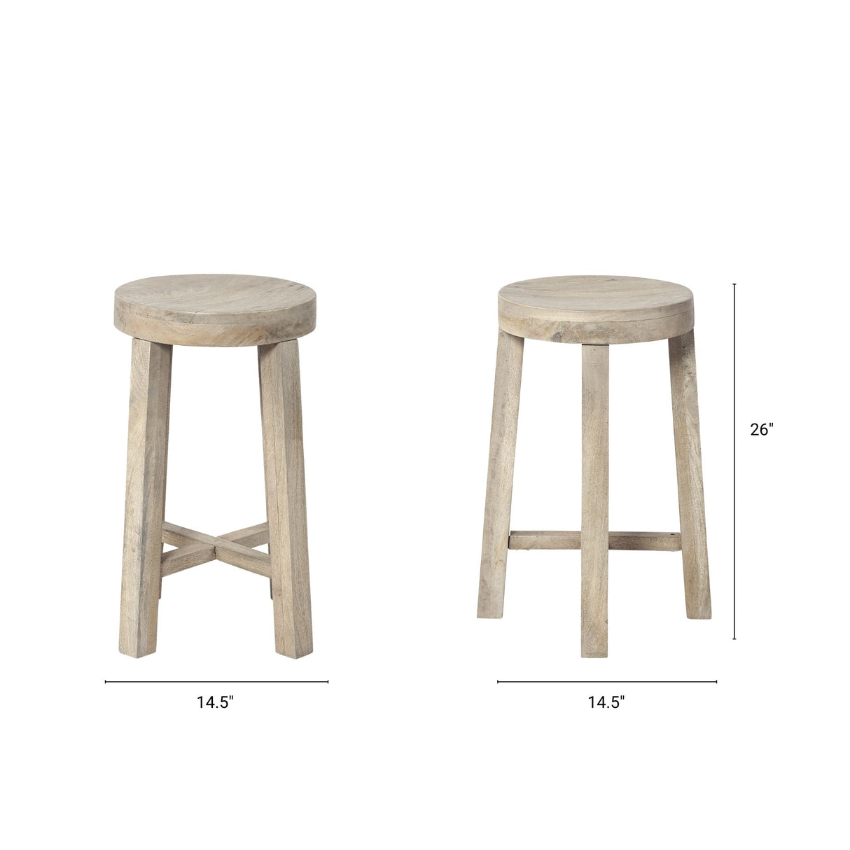 Brahma 26" Total Height White Washed Wood Stool from Mercana - Luna Furniture
