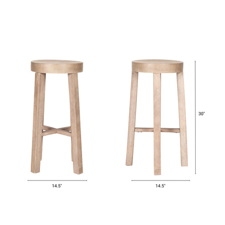 Brahma 30" Total Height White Washed Wood Stool from Mercana - Luna Furniture
