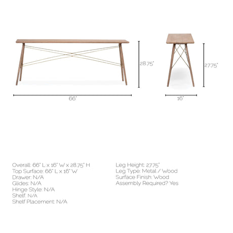 Kirby I 66L x 16W Brown Wooden Cross Braced Console Table from Mercana - Luna Furniture