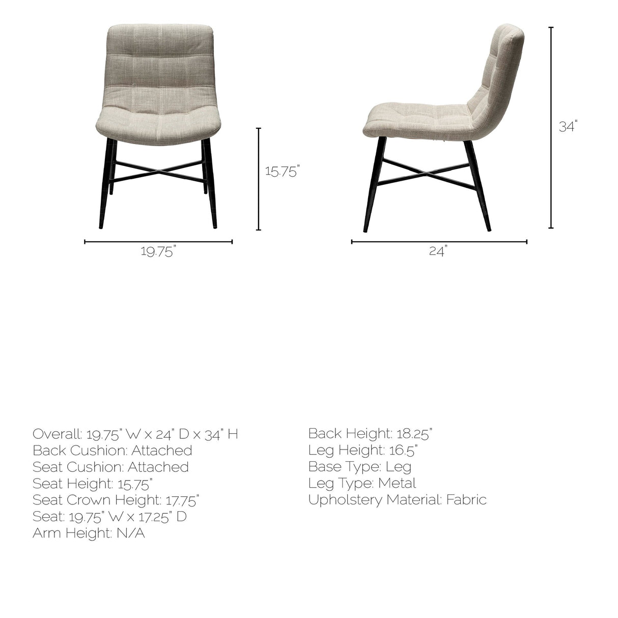 Barrow I Beige Fabric Wrap Black Metal Frame Dining Chair, Set of 2 from Mercana - Luna Furniture