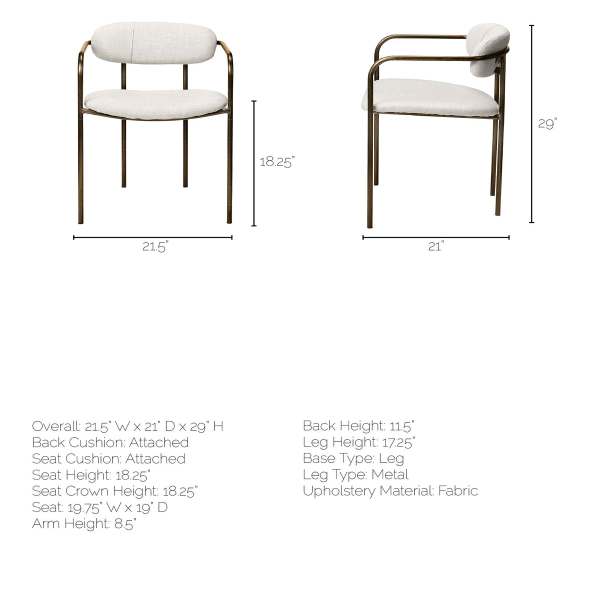 Parker I Cream Fabric Seat Gold Metal Frame Dining Chair, Set of 2 from Mercana - Luna Furniture