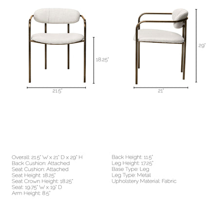 Parker I Cream Fabric Seat Gold Metal Frame Dining Chair, Set of 2 from Mercana - Luna Furniture
