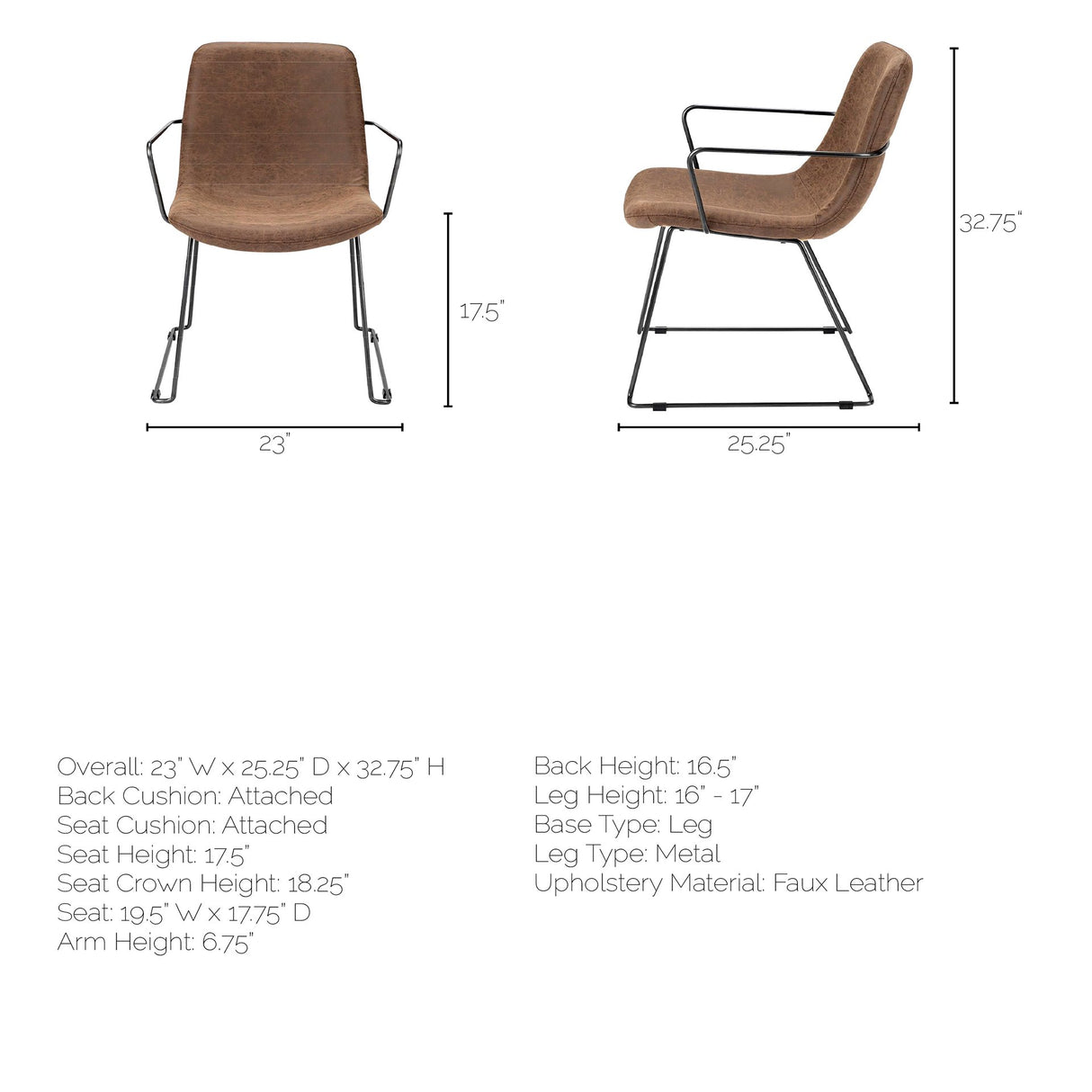 Sawyer II Brown Faux-Leather Seat Black Iron Frame Dining Chair from Mercana - Luna Furniture