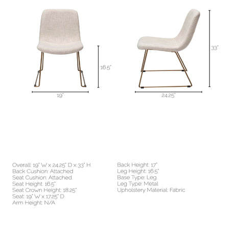 Sawyer I Beige Fabric Seat Gold Metal Frame Dining Chair, Set of 2 from Mercana - Luna Furniture
