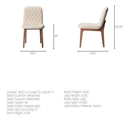 David Diamond Tuffed Cream Fabric Wrap Brown Wood Base Dining Chair, Set of 2 from Mercana - Luna Furniture