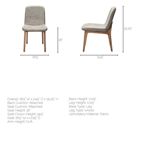David Grey Fabric Wrap Medium Brown Wood Base Dining Chair, Set of 2 from Mercana - Luna Furniture