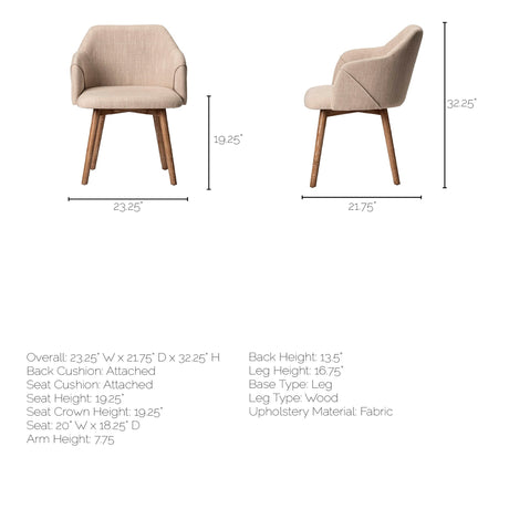 Ronald II Cream Fabric Wrap Brown Wooden Base Dining Chair from Mercana - Luna Furniture