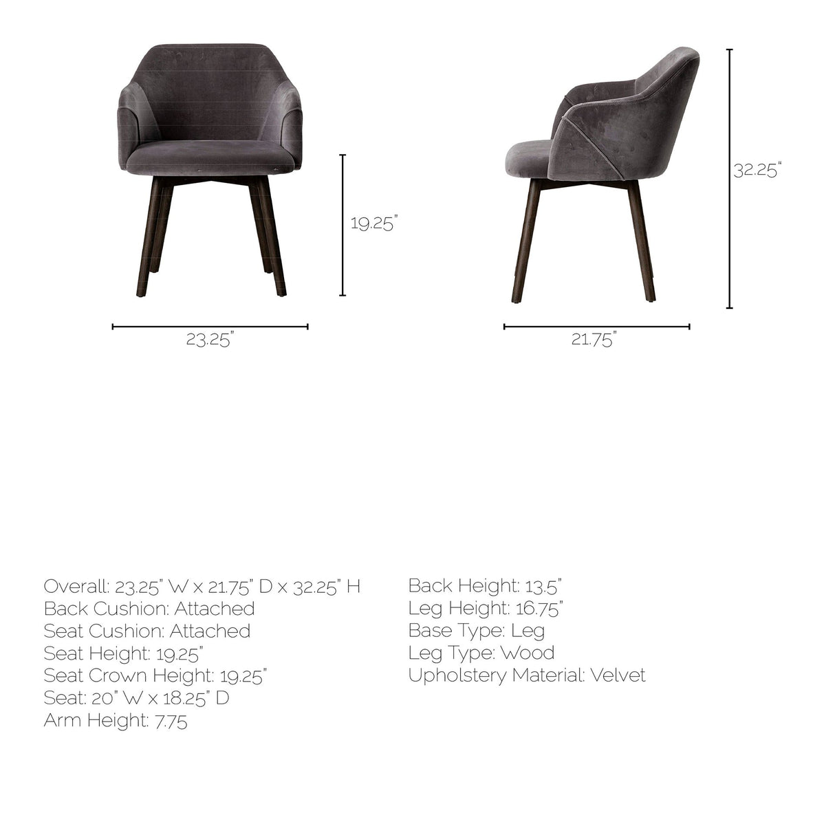Ronald II Grey Velvet Wrap Black Wooden Base Dining Chair from Mercana - Luna Furniture