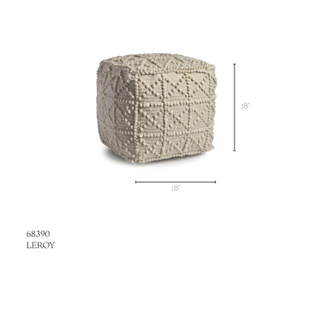 Leroy Square Cream Wool Pouf w/ Popcorn Detail from Mercana - Luna Furniture
