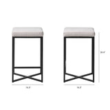 Frodo 26.4H Seat Height White Fabric Seat Black Metal Base Stool from Mercana - Luna Furniture
