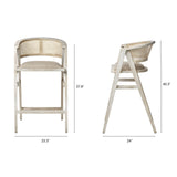 Tabitha 30.75" Seat Height Beige Fabric/Rattan Seat Blonde Wood Frame Bar Stool from Mercana - Luna Furniture