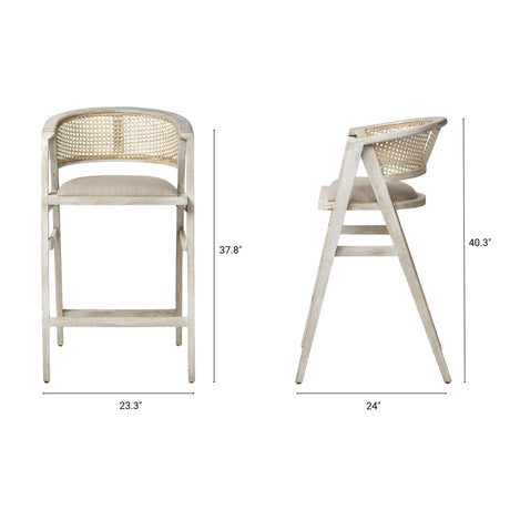 Tabitha 30.75" Seat Height Beige Fabric/Rattan Seat Blonde Wood Frame Bar Stool from Mercana - Luna Furniture