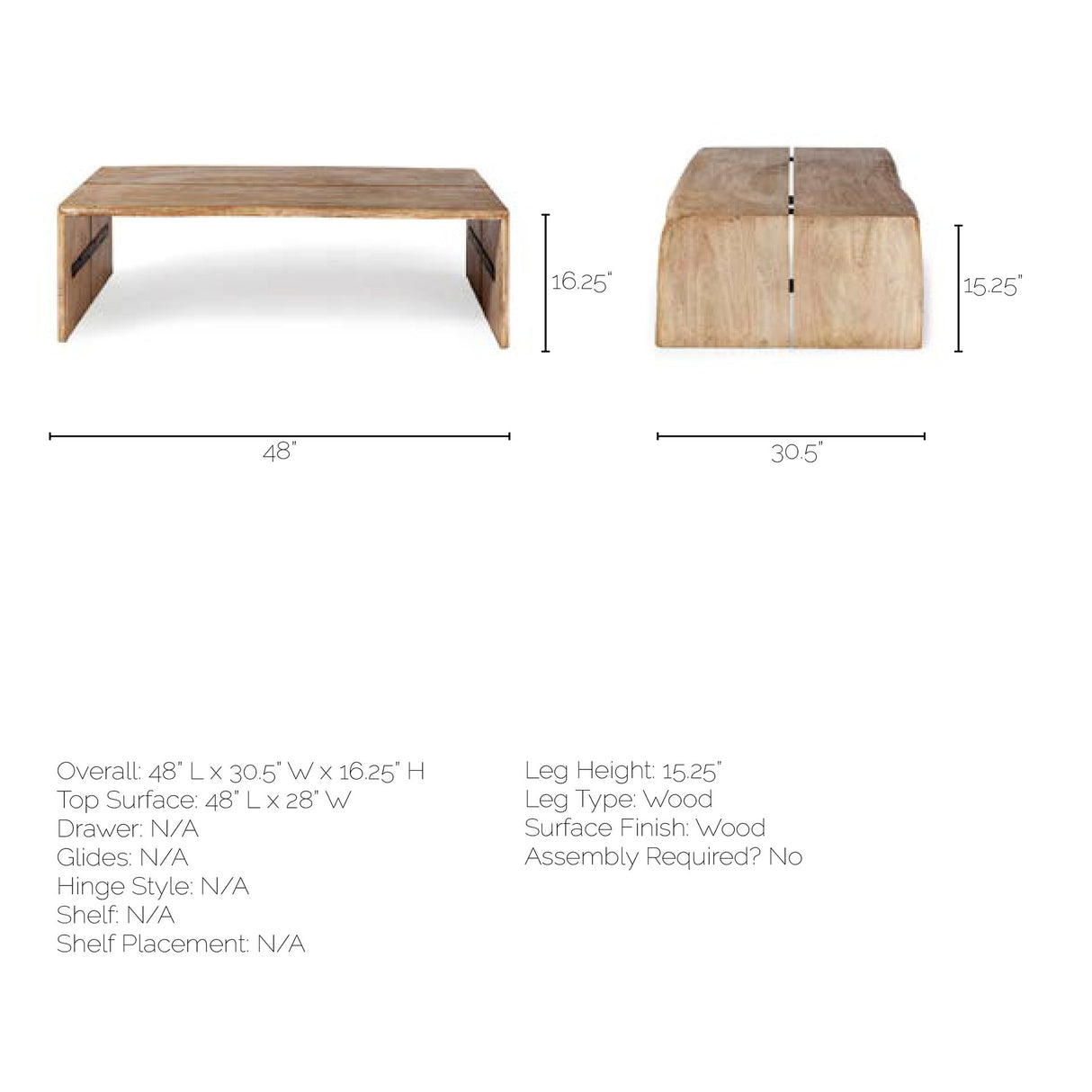 San Andreas 48x30.5 Rectangular Brown Solid Wood Top and Base Coffee Table from Mercana - Luna Furniture