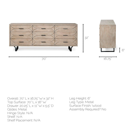 Giselle II Brown Fir Veneer W/Black Metal Leg 9 Drawer Sideboard from Mercana - Luna Furniture