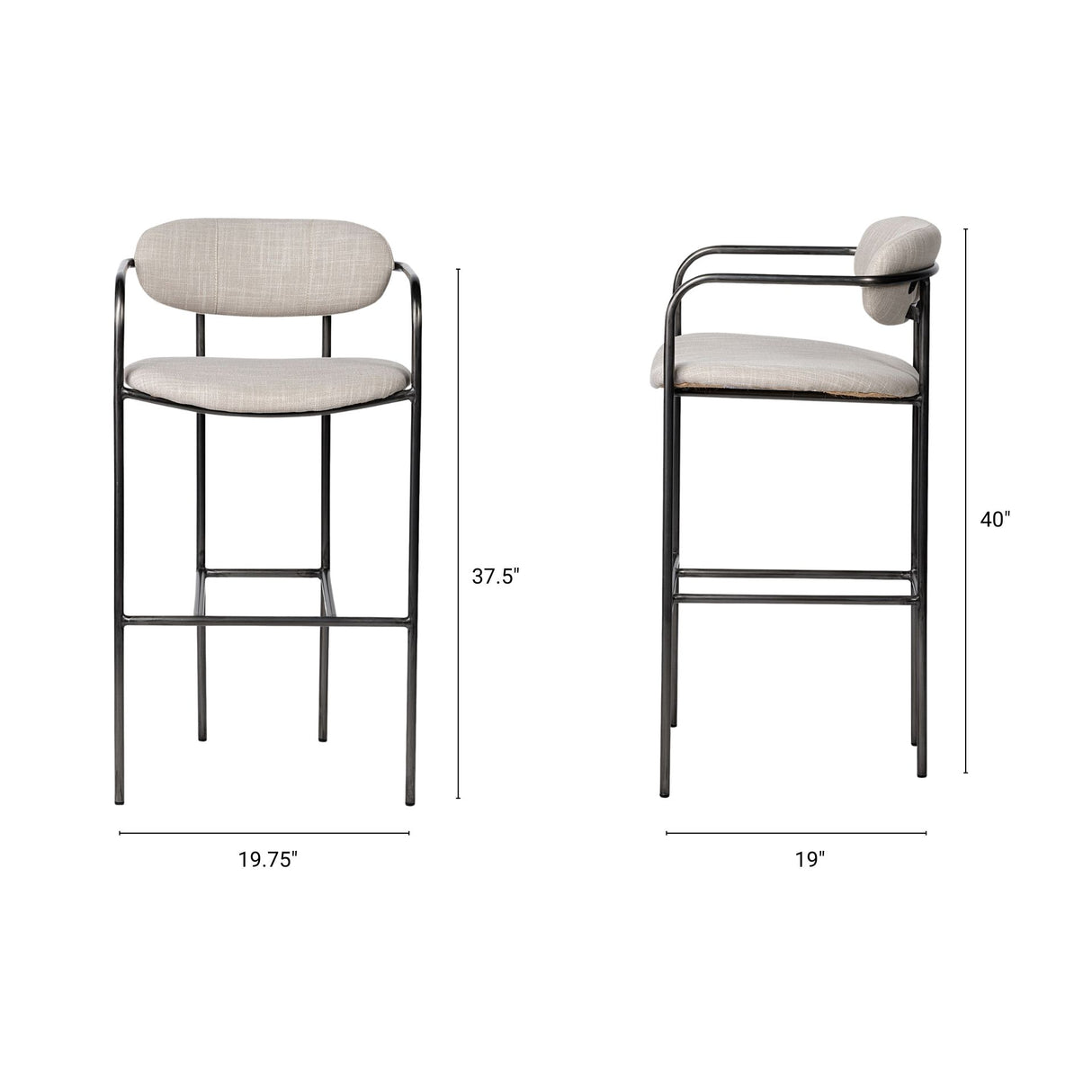 Parker 30" Seat Height Beige Fabric Seat Gun Metal Grey Metal Bar Stool from Mercana - Luna Furniture