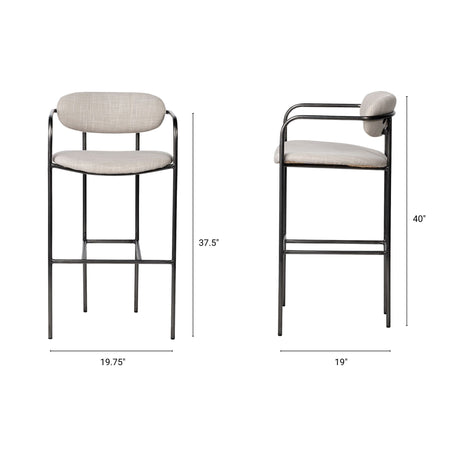 Parker 30" Seat Height Beige Fabric Seat Gun Metal Grey Metal Bar Stool from Mercana - Luna Furniture