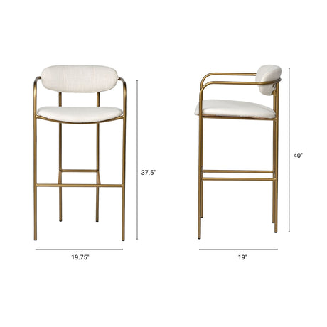 Parker 30" Seat Height Cream Fabric Seat Gold Metal Bar Stool from Mercana - Luna Furniture