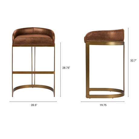 Hollyfield II Brown Leather Seat Gold Metal Base Bar Stool from Mercana - Luna Furniture