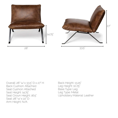 Flavelle I Brown Leather Cushion Seat and Solid Iron Base Accent Chair from Mercana - Luna Furniture