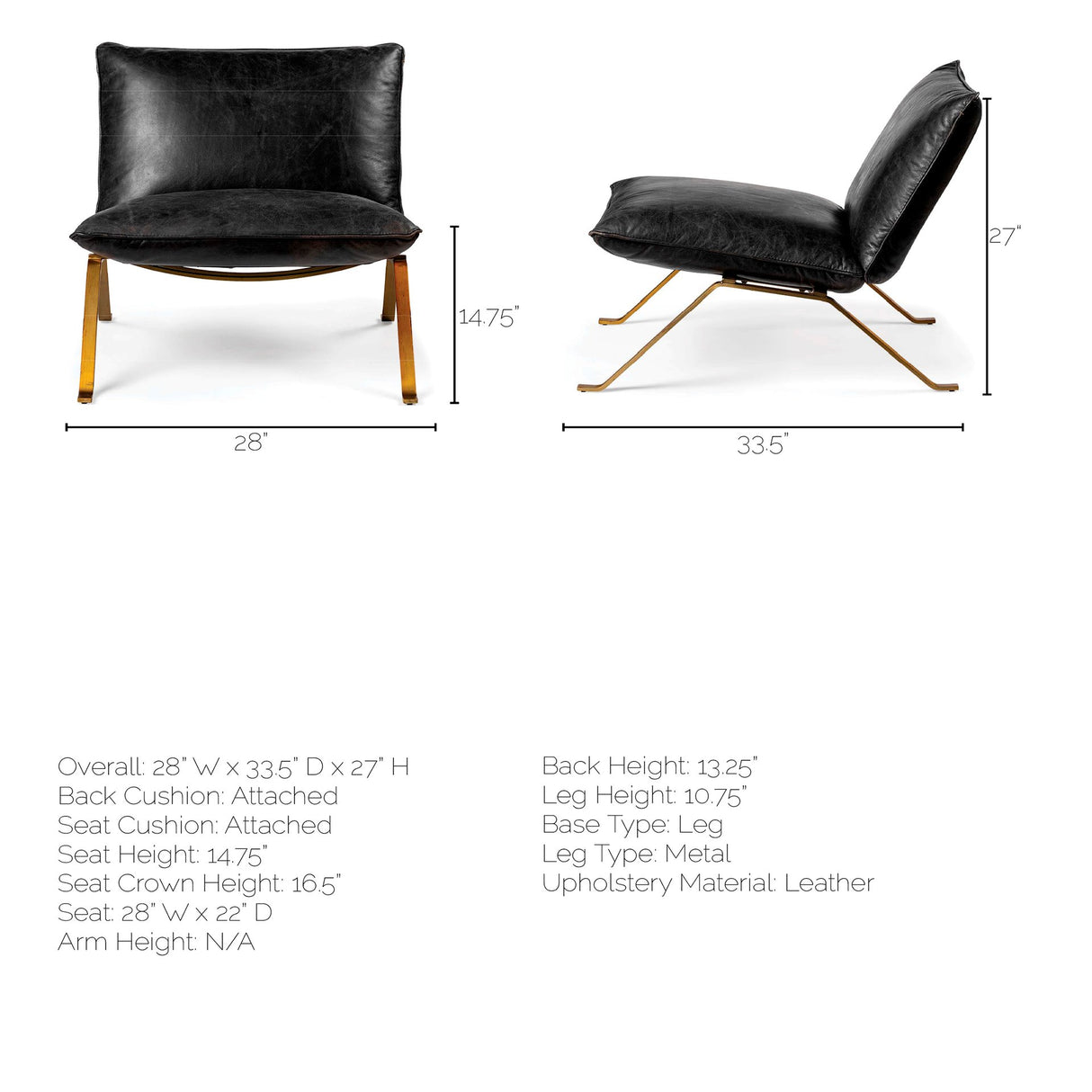 Flavelle II Black Leather Cushion Seat and Solid Iron Base Accent Chair from Mercana - Luna Furniture