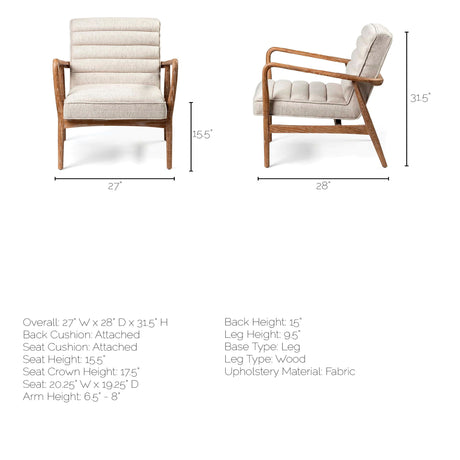 Ajax II Cream Fabric W/ Brown Wooden Frame Accent Chair from Mercana - Luna Furniture