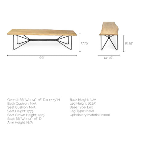 Papillion III 66L x 16W Blonde Wood And Iron Dining Bench from Mercana - Luna Furniture