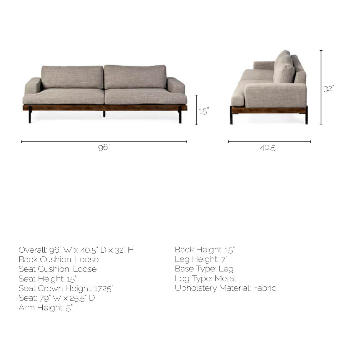 Colburne II 95" Gray Upholstered Three Seater Sofa from Mercana - Luna Furniture