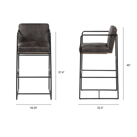 Stamford 40" Total Height Black Leather Seat w/ Wood Back, Metal Frame Bar Stool from Mercana - Luna Furniture