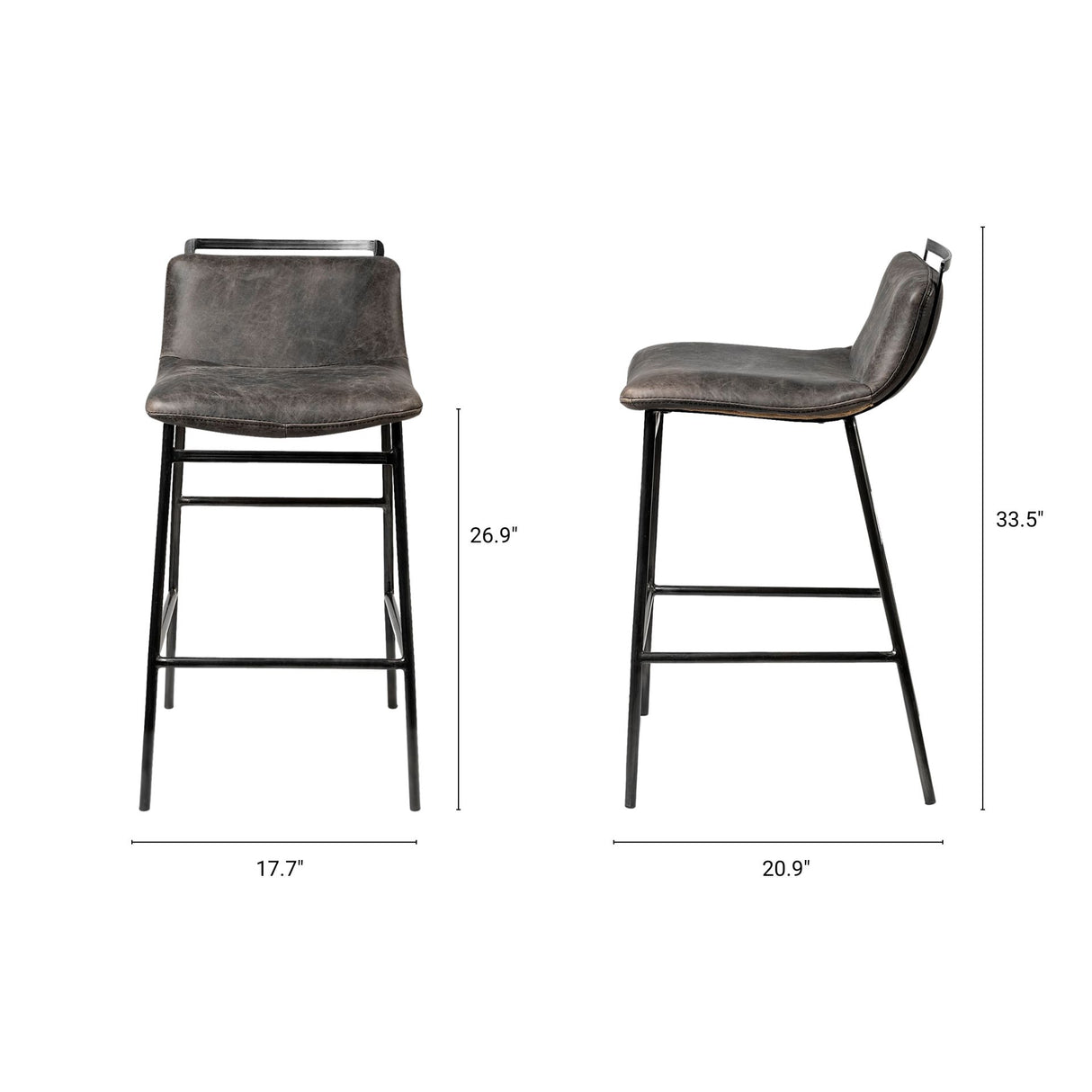 Kavalan 33.5" Total Height Ebony Leather Seat Black Metal Frame Counter Stool from Mercana - Luna Furniture