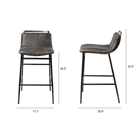 Kavalan 33.5" Total Height Ebony Leather Seat Black Metal Frame Counter Stool from Mercana - Luna Furniture