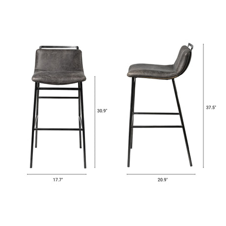 Kavalan 37.5" Total Height Ebony Leather Seat Black Metal Frame Bar Stool from Mercana - Luna Furniture