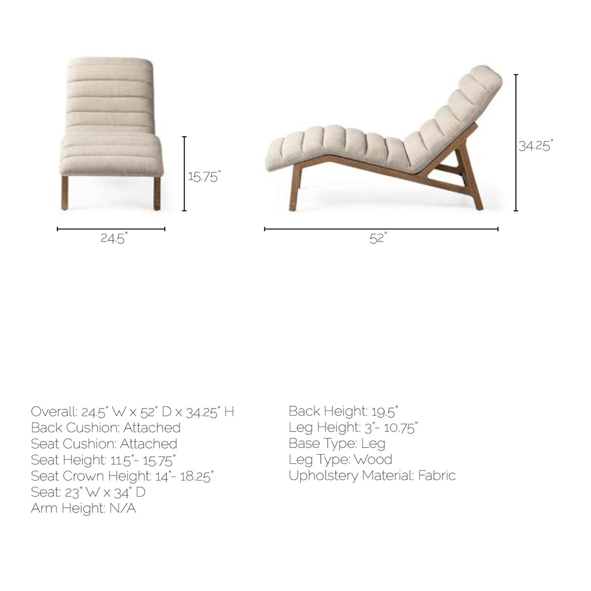 Pierre Beige Fabric Upholstered Armless Chaise Lounge Chair from Mercana - Luna Furniture