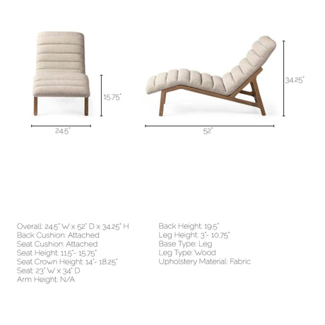 Pierre Beige Fabric Upholstered Armless Chaise Lounge Chair from Mercana - Luna Furniture