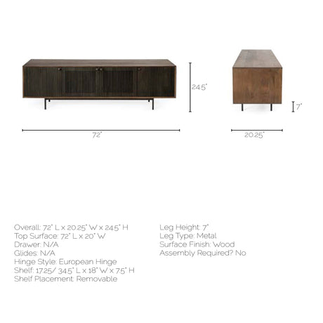 Grace I Two-Toned Brown Solid Wood TV Stand Media Console with Slated Doors, TV up to 82" from Mercana - Luna Furniture
