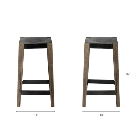 Nell 26" Seat Height Black Metal Seat & Foot Rest With Brown Wood Legs Stool from Mercana - Luna Furniture