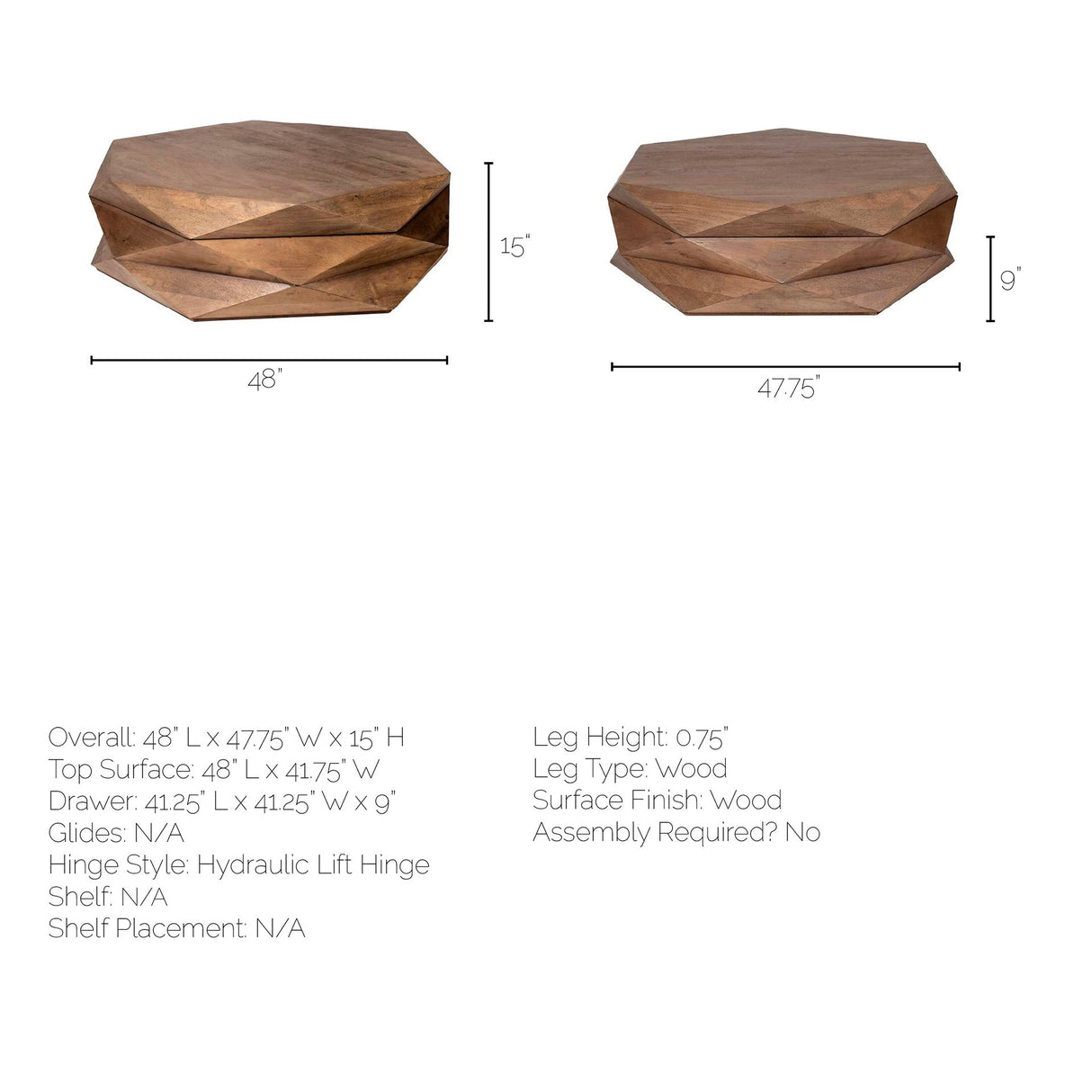 Arreto 48" Hexagonal Hinged Solid Wood Top and Base Coffee Table from Mercana - Luna Furniture