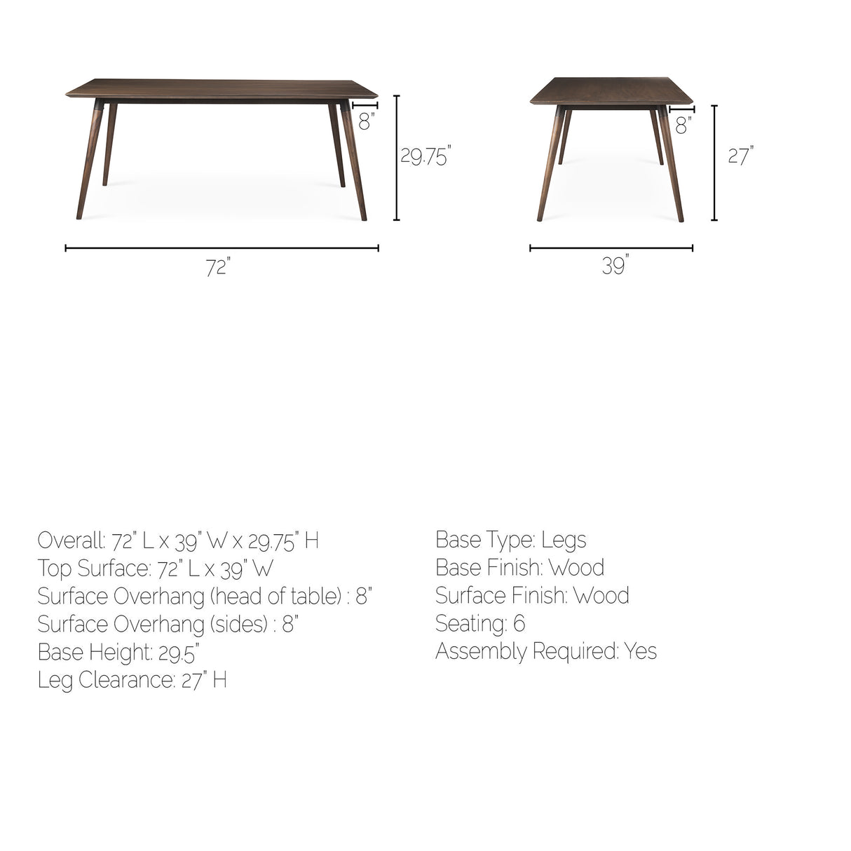 Nicholas II 72x39 Brown Solid Wood Top Metal/Wood Leg Dining Table from Mercana - Luna Furniture