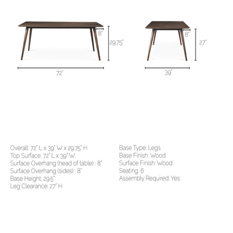 Nicholas II 72x39 Brown Solid Wood Top Metal/Wood Leg Dining Table from Mercana - Luna Furniture