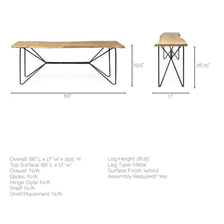 Papillion I 66L x 16W Blonde Wood and Iron Console Table from Mercana - Luna Furniture