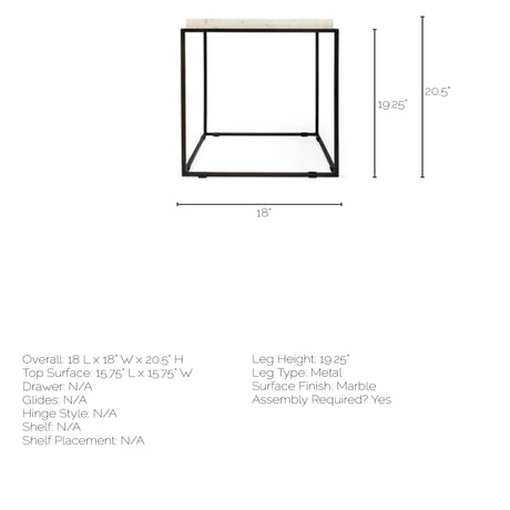 Nathan II 18" x 20" Square Top White Marble and Black Metal End/Side Table from Mercana - Luna Furniture