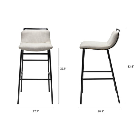 Kavalan 33.5" Total Height Beige Upholstered Seat Gray Metal Frame Counter Stool from Mercana - Luna Furniture