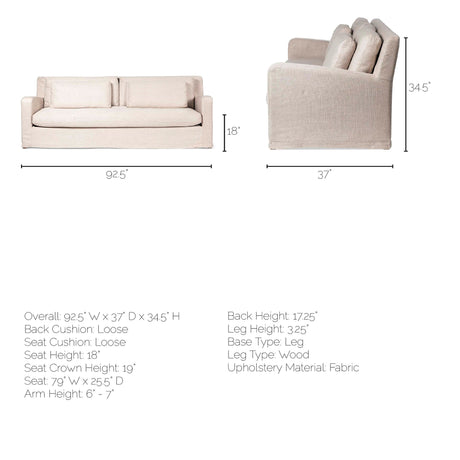 Denly II 92.5 X 38.25 X 34.5 Beige Slipcover Three Seater Sofa from Mercana - Luna Furniture