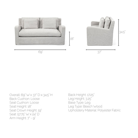 Denly I 69 X 38.25 X 34.5 Frost Gray Slipcover Two Seater Sofa from Mercana - Luna Furniture