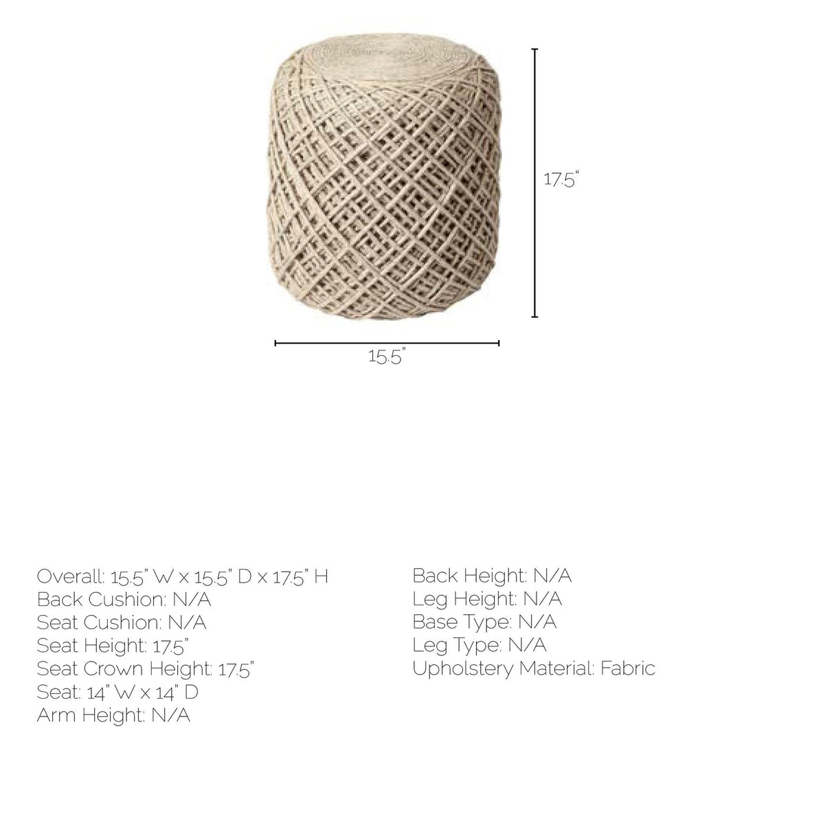 Allium Oatmeal Handwoven Wool Cylindrical Pouf from Mercana - Luna Furniture