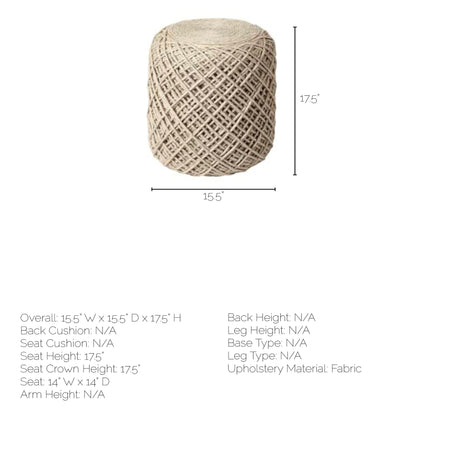 Allium Oatmeal Handwoven Wool Cylindrical Pouf from Mercana - Luna Furniture