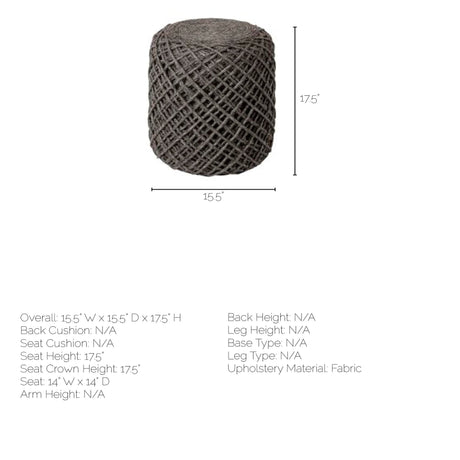 Allium Dark Gray Handwoven Wool Cylindrical Pouf from Mercana - Luna Furniture