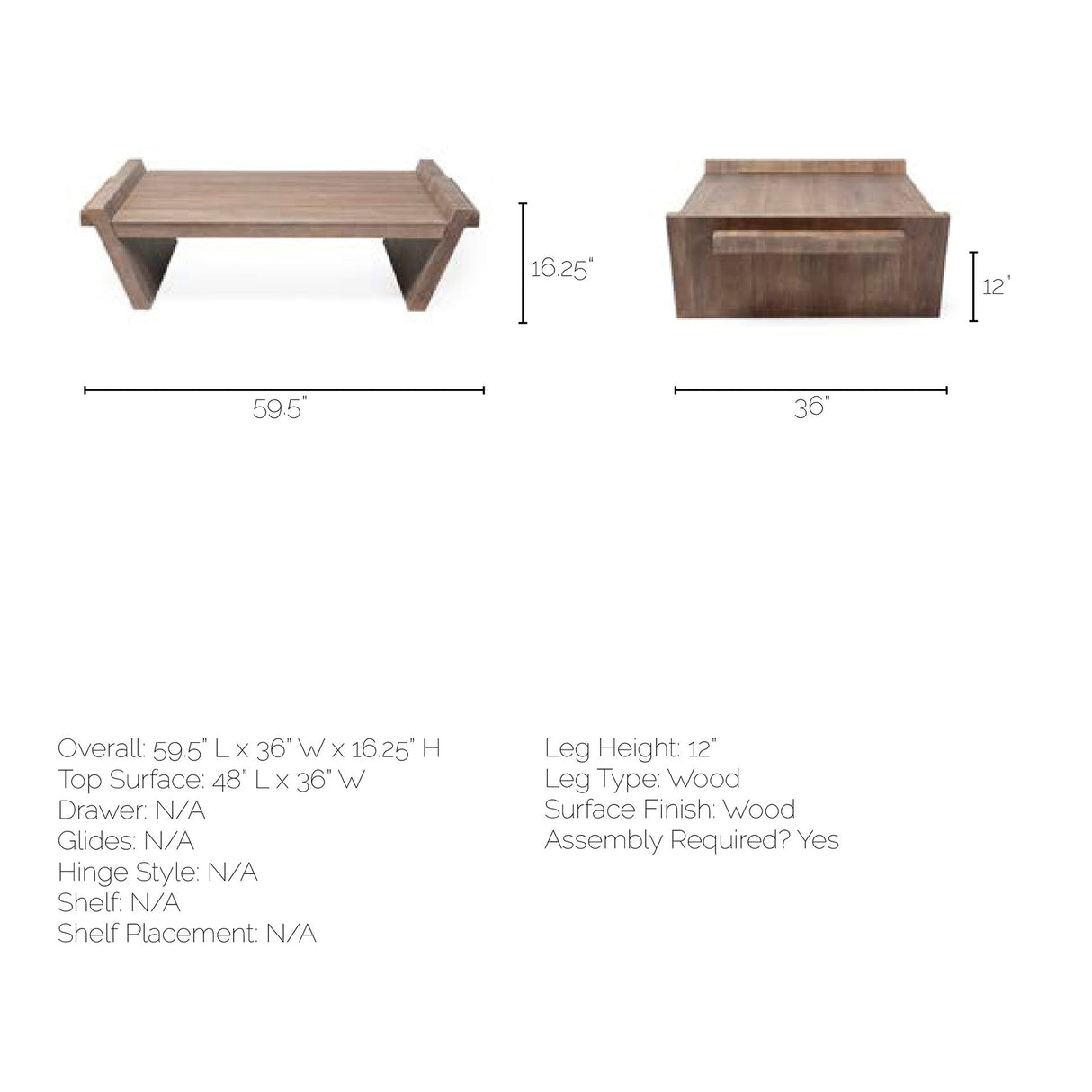 Elaine 59x36 Brown Solid Wood Top & Base Coffee Table from Mercana - Luna Furniture