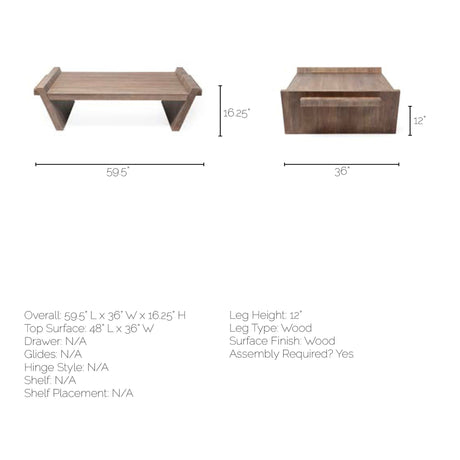 Elaine 59x36 Brown Solid Wood Top & Base Coffee Table from Mercana - Luna Furniture