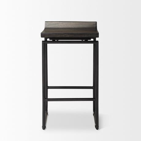 Givens 24.25"H Seat Height Black Wood Seat Black Frame Stool from Mercana - Luna Furniture